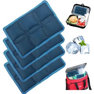 4 pcs Ice Packs for Lunch Boxes & Coolers - Reusable,Lightweight Cooler Ice Pack for Food Freshness, Drinks Freezer (6x4x0.7) - Non-Toxic Cooler for Picnic, School, Sports & Camping, Blue 