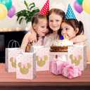 24pcs Cartoon Mouse Pink Golden Paper Gift Bag Party Favor Bags with Handle for Cookies Cakes Chocolates Candies Girls Party Baby Shower Decoration Supplies