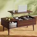 OLIXIS Coffee Table with Storage for Home Living Room Office, Dark Brown, 39 In