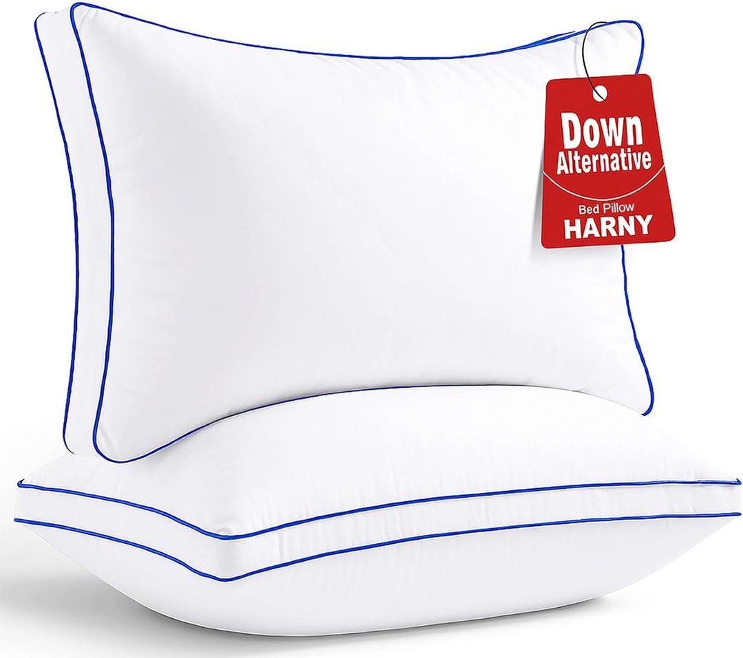 HARNY Pillows Queen Size Set of 2, Plush Soft Supportive Bed Pillows, Down Alternative Queen Pillow for Side and Back Sleeper, Pillow for Sleeping 2 Pack, Machine Washable, 20 x 30 Inches (White)