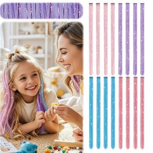 Fairy Hair Tinsel Kit for Girls, Colored Hair Extensions for Kids, Crazy Hair Accessories for Girls, Clip in Tinsel Extensions, 16 Pieces