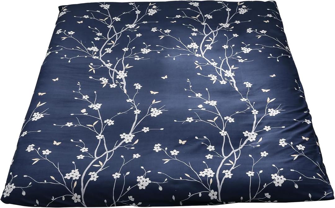 MAXYOYO Mattress Cover for Traditional Japanese Futon Mattress, Futon Floor Mats Cover with Zipper, Super Soft and Machine Washable, Navy Floral, Queen