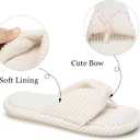 GOEWY Womens Flip Flops Slippers with Memory Foam Cute Corduroy Bow House Slippers Indoors Outdoors Soft Anti-Skid Open Top Size 9-10/40-41