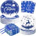 200Pcs Christmas Paper Plates and Napkins Blue Merry Christmas Tableware Set Let it Snow Reindeer Snowflakes Dinnerware Set for Xmas Party Decorations Winter Holiday Birthday Party Serve 50 Guests