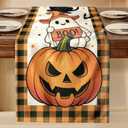 2 x Boo Ghost Halloween Table Runner - 13"72" Plaid Halloween Table Runner with Ghost Pumpkin Black Cat Bat for Fall Festive Decor, Seasonal Fall Decorations for Home Dining Room Kitchen Party