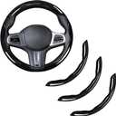 Carbon Fiber Steering Wheel Cover, Snap on Car Steering Wheel Cover Set Accessories 3pcs Wrap Grip Non Slip Protector Universal Glossy, Black