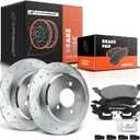 A-Premium 11.41 inch (290mm) Rear Drilled and Slotted Disc Brake Rotors + Ceramic Pads Kit Compatible with Select Dodge & Chrysler Models - Caravan/Grand Caravan/Town & Country 2001-2007, Voyager 2003