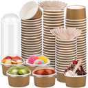 LemonRoad 49 Pack 5 oz Ice Cream Paper Cups with Lids and Spoons Disposable Dessert Cups Ice Cream Bowls Sundae Containers for Snack Yogurt Soup Birthday Party Supplies (Khaki)