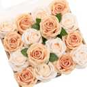 Ling's moment Artificial Flowers 16pcs Silk Roses with Stems, 3.5" Fake Vendela Roses Bulk for DIY Wedding Bouquets Centerpieces Party Baby Shower Home Decoration, French Orange & Cream