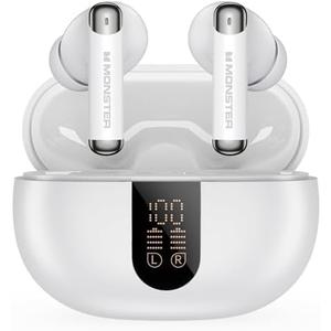 Monster N-Lite 211 Wireless Earbuds, Bluetooth 6.0 Stereo Headphones with Powerful Bass, Built-in Noise-Cancelling Mic for Clear Calls, LED Display, 36H Playtime, IPX5 Waterproof Design for Sports
