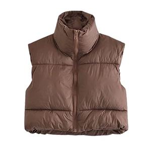 Women's Cropped Puffer Vest Zip Up Stand Collar Sleeveless Padded Crop Vests