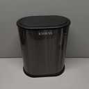 KSSKSS 1.8 Gallons Small Stainless Steel Trash Can with Press Type Lid, Slim Bathroom Garbage Bin, Removable Liner Bucket, Narrow Wastebasket with Pop-Up Lid for Bedroom,Toilet (Titanium Black)