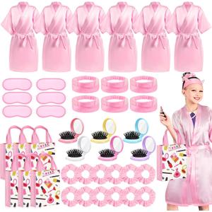 Bonuci 6 Set Spa Party Supplies for Girls, Include 6 Robes 6 Headbands 6 Masks 6 Folding Mini Hairbrush 6 Tote Bags and 12 Scrunchies for Pink Sleepover Party Wedding Birthday(Size 12) Bonuci 6 Set Spa Party Supplies for Girls, Include 6 Robes 6 Headbands 6 Masks 6 Folding Mini Hairbrush 6 Tote Bags and 12 Scrunchies for Pink Sleepover Party Wedding Birthday(Size 12)