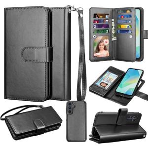 Takfox Wallet Case for Samsung Galaxy A16 5G, Galaxy A16 5G Case, PU Leather Credit Card Holder Case [9 Card Slots] Folio Flip Detachable Magnetic Cover Kickstand & Lanyard-Black