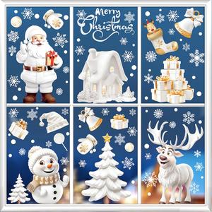 2 x 190Pcs Christmas Snowflakes Santa Claus Reindeer Window Decals Static Stickers for Christmas Decorations Ornaments Holiday Winter Xmas Party Supplies