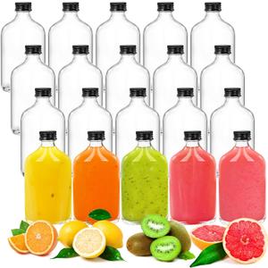 Tebery 18 Pack Glass Flask Liquor Bottle with Black Caps, 6.6OZ Drink Bottles for Beer Milk Beverage Perfume Oil Sauce Whiskey Soda Liquid