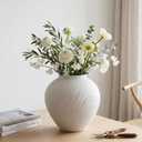 Vintage Stone Textured Ceramic Vase, Minimalist White Flower Vase, Rustic Decorative Centerpiece for Farmhouse, Living Room, Shelf, Dining Table Home Decor,Small-Sized (White Texture 6.3'' Tall)