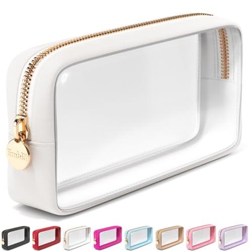 Clear Makeup Bag Zipper Pouch, Transparent Cosmetic Case Organizer, TSA Approved Travel Toiletry Case, Travel Accessories Essentials Makeup Tote for Women, Small Cute Make up Bag for Purse - White