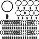 44 Pack Metal Curtain Rings with Clips,Decorative Drapery Rustproof Vintage, 1.5 Inch Interior Diameter,Black
