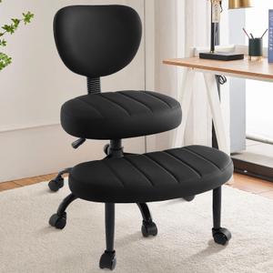 Cross Legged Chair, ADHD Criss Cross Home Office Chair with Wheels, Adjustable Height Yoga Ergonomic Kneeling Desk Chairs with Lumbar Support & 360Rotating Footrest for Meditation (Black)