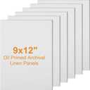 6 Pack 9 x 12 Inch Oil Primed Archival Linen Panels 11oz Painting Oils Panels Primed Artist Linen Boards for Acrylic, Oil, Watercolor Professional Art Supplies