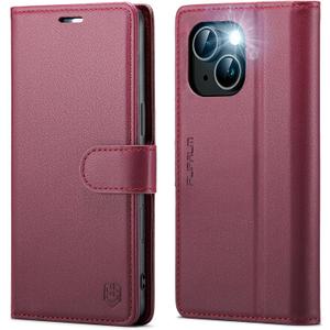 FLIPALM Wallet Case for iPhone 15 Series, RFID Blocking Credit Card Holder, PU Leather Folio Flip Kickstand Protective Shockproof Cover for Apple 15 Series (Red, iPhone 15 Plus - 6.7")