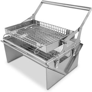 Portable 360Rotating Charcoal Grill with Flipping Basket - 304 Stainless Steel Barbecue Grill for Camping, Tailgating, and Outdoor Adventures, Easy to Disassemble, Includes BBQ Bag New Upgrade
