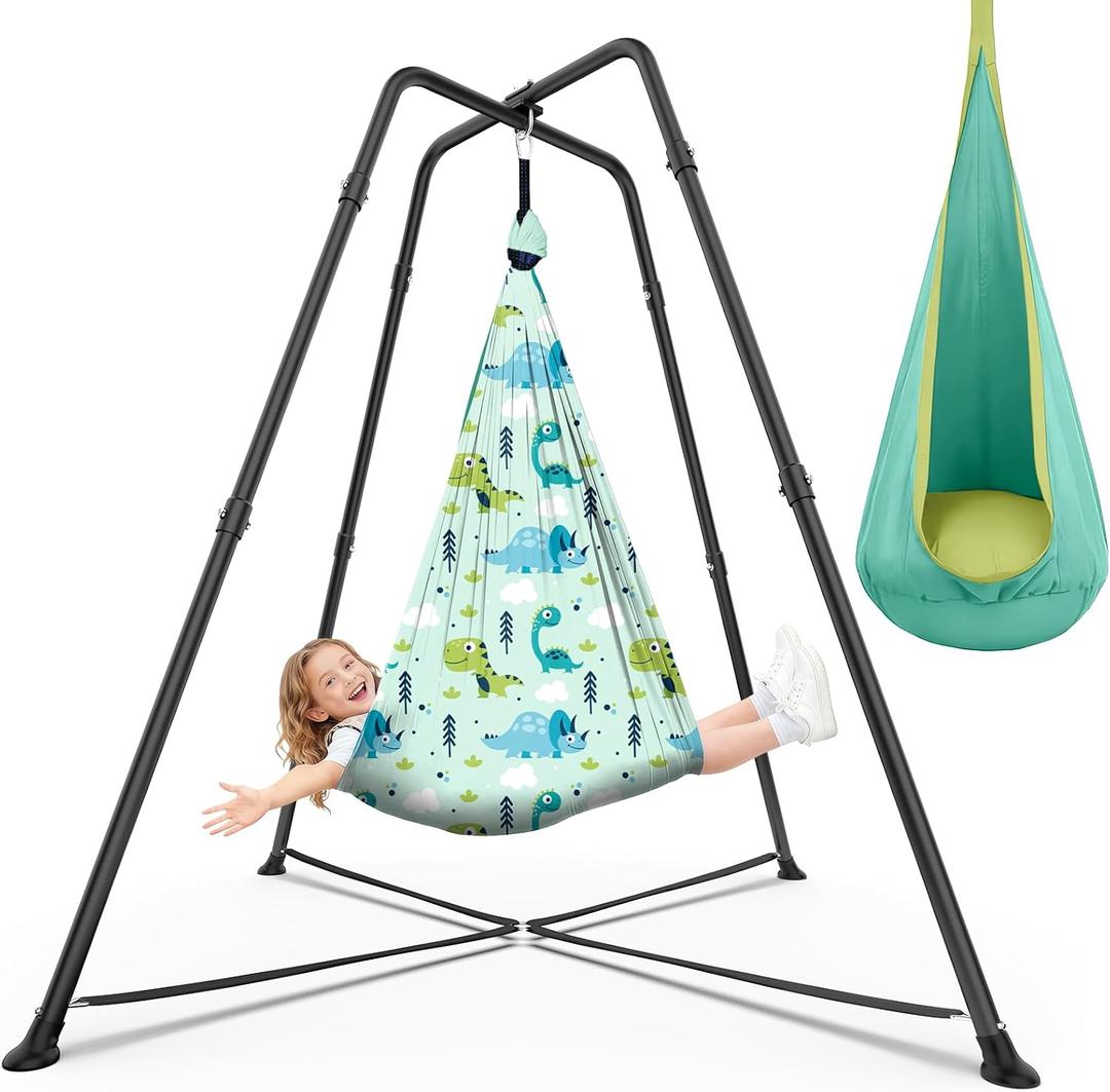 Sensory Swing Set with Stand, Printed Sensory & Pod Swing for Kids