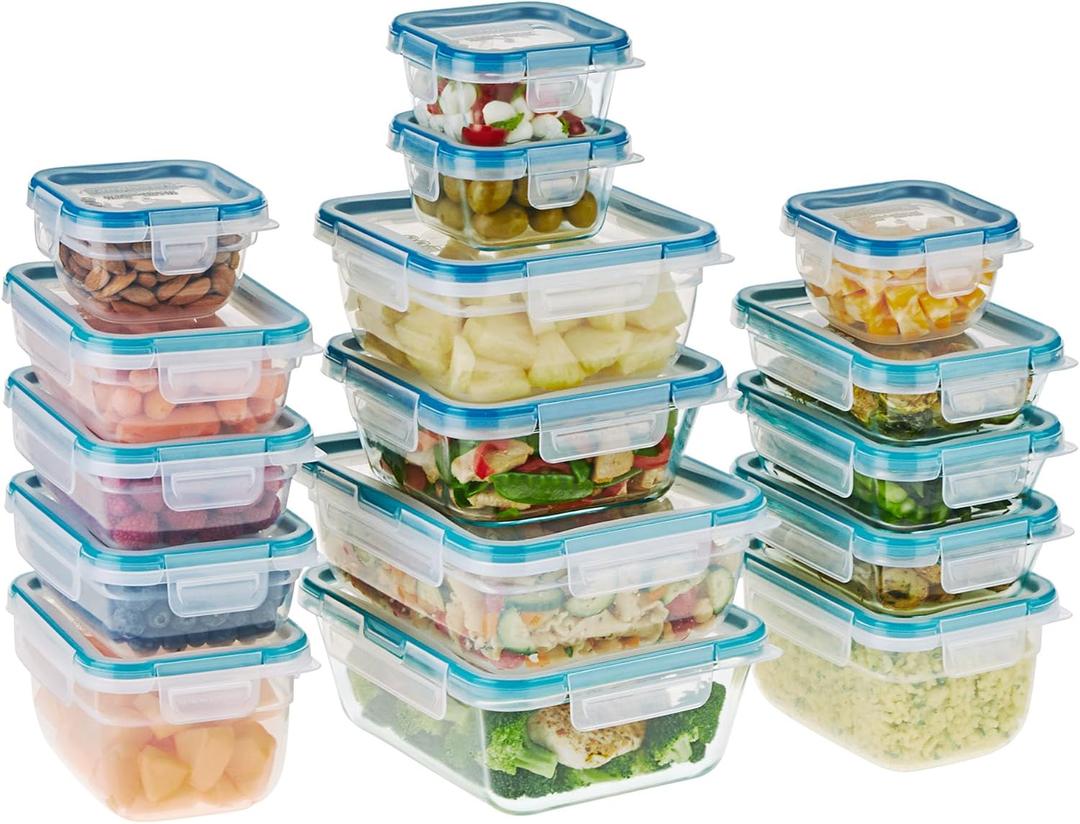 Snapware Glass & Plastic Mix Total Solution (16-Pack) Food Storage Containers Set, Meal Prep Containers with Plastic BPA-Free Lids & 4 Locking Tabs, Microwave, Dishwasher, and Freezer Safe
