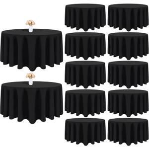 12 Pack Black Round Tablecloth 90 Inch Black Table Cloth Stain and Wrinkle Resistant Reusable and Washable Polyester Fabric Table Covers for Buffet Wedding Party and Banquet