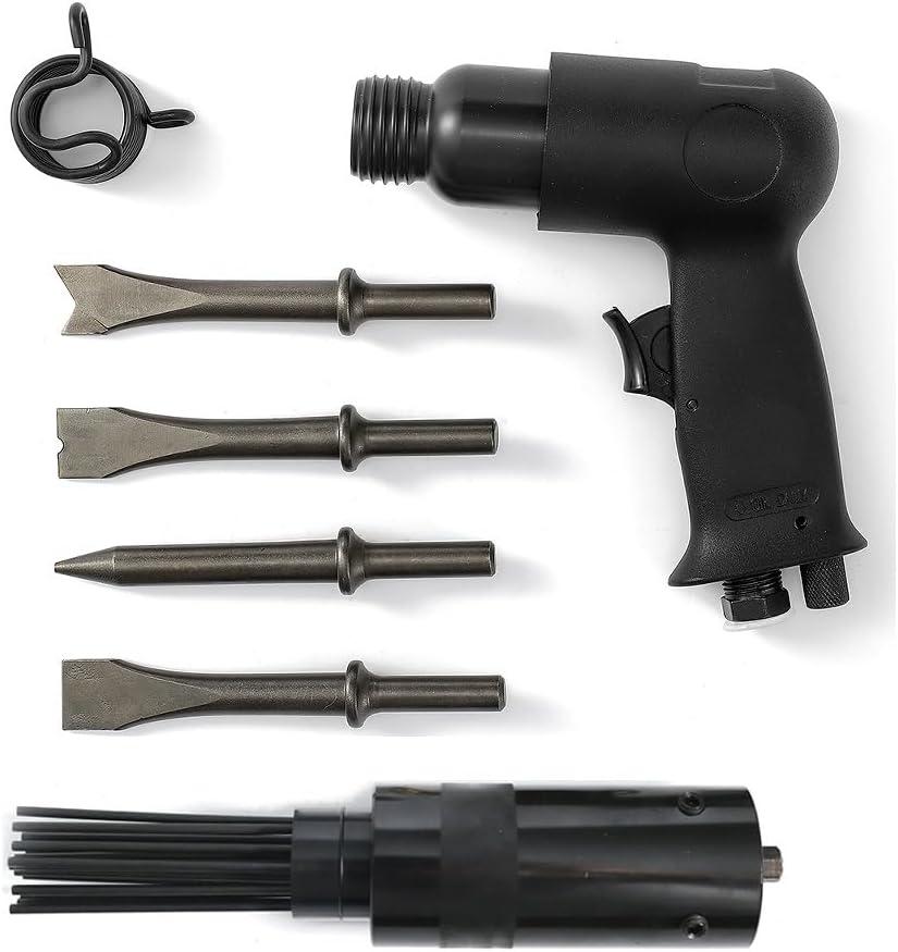 Pneumatic Needle Scaler 19 Needles and Air Hammer Pistol 4 Chisels 2 in 1