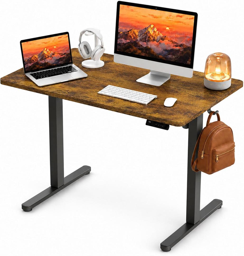Electric Standing Desk, 40" x 24" Adjustable Height Sit Stand Desk, Small Space Workstation, Compact Computer Desk for Home Office, Stable Steel Frame (Rustic)
