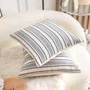 Cethom Decorative Boho Throw Pillow Covers, Farmhouse Textured Pillow Case, 22 x 22 Inch Set of 2, Chair Sofa Bedroom Living Room Decor Couch Cushion Case, Navy Blue and Beige Striped