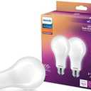 Philips LED 100W A21 2-Pack Ultra Definition Soft White (2700K) 1600 Lumen (13.5W = 100W) Dimmable Frosted Flicker-Free Light Bulbs