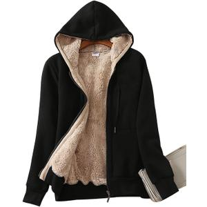 Yeokou Women's Casual Full Zip Up Sherpa Lined Hoodie Sweatshirt Jacket Coat (Medium, Black)