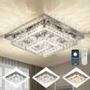 25" Crystal Chandelier with Remote/App Control, 3 Color Temperature Light Fixture & Brightness Adjustable, Modern Flush Mount LED Ceiling Light Fixture for Living Room Kitchen Hallway Dining Room