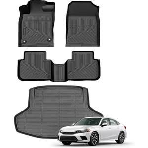 Civic Floor Mats & Cargo Liner Fits for 2022-2025 2026 Honda Civic Sedan Only (NOT for Hatchback) All Weather Floor Liner for Civic Accessories, Heavy Duty | Vehicle Specific Fit