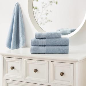 Light Blue Towel Sets for Bathroom 6Pcs, Turkish Cotton Bath Towel Set Soft Highly Absorbent and Durable 650 GSM Luxury Bathroom Sets with 2 Bath Towels, 2 Hand Towels, 2 Washclothes