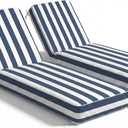 Outdoor Chaise Lounge Cushion Set of 2, Olefin Waterproof & Fade Resistant, Patio Lounge Chair Cushion, Thick Lounger Pad with Removable Cove, 75 x 23 x 6 Inches, Stripe Blue and White