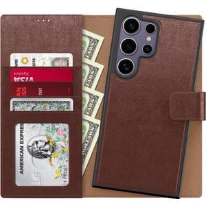 FUNMIKO for Samsung Galaxy S25 Ultra Case Wallet,Detachable Flip Folio Leather Cover,RFID Blocking 4 Card Slots Holder,Kickstand Function,Protective Phone Shell for Men Women Girls,Brown
