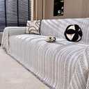 Nobildonna Sofa Cover Washable Soft Thicken Chenille Couch Cover with Tassel,Waterproof Sofa Slipcover for 3-4 Cushion Couch,Sectional Sofa,L-Shaped Furniture Protector Pet-Friendly,Beige 71"x134"