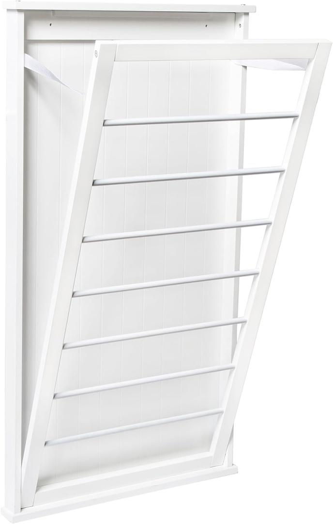 Honey-Can-Do The Perfect Wall Mounted Clothes Rack with Drying Rod and Drying Rack, A Space-Saving, Efficient Solution for Drying Clothes at Home, Keeping Your Laundry Organized and Your Space Neat (White)