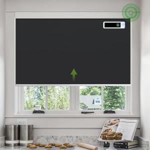 Motorized Blinds with Remote, Blackout Cooling Automatic Shades with Solar Panel Cordless Smart Blinds for Windows, Custom Electric Blinds Horizontal Roller Shades,Black,20" W X 72" H