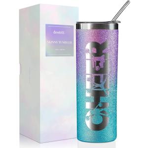 Onebttl Cheerleader Glitter Tumbler Gifts For Girls - Cheer - 20oz/590ml Stainless Steel Insulated Tumbler with Straw, Lid - Gift for Cheerleading, Coach or Cheer Squad - (Purple-Blue Gradient)