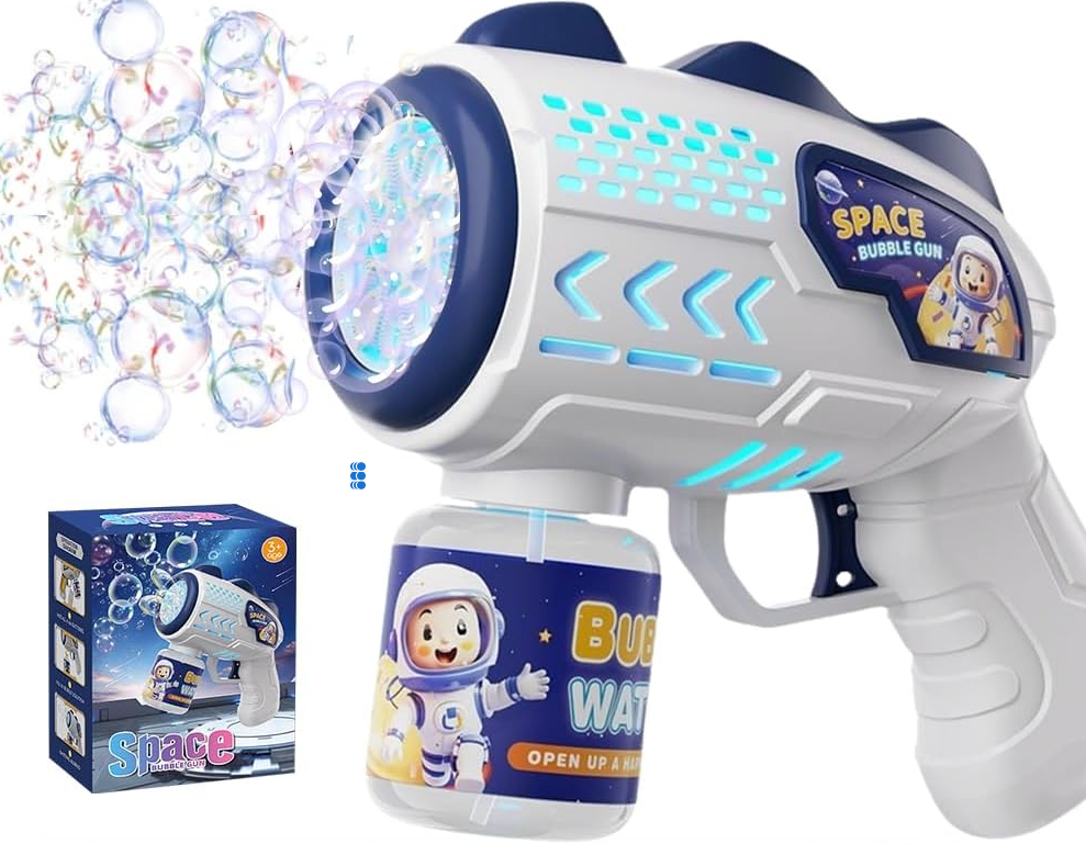 JOYIN 2 Kids Bubble Guns with 4 Bottles Solution, Automatic Bubble Machine Gun with 8 Holes for Kids, Adults, Summer Toys, Easter Basket Stuffers, Birthday Gift, Party Favors