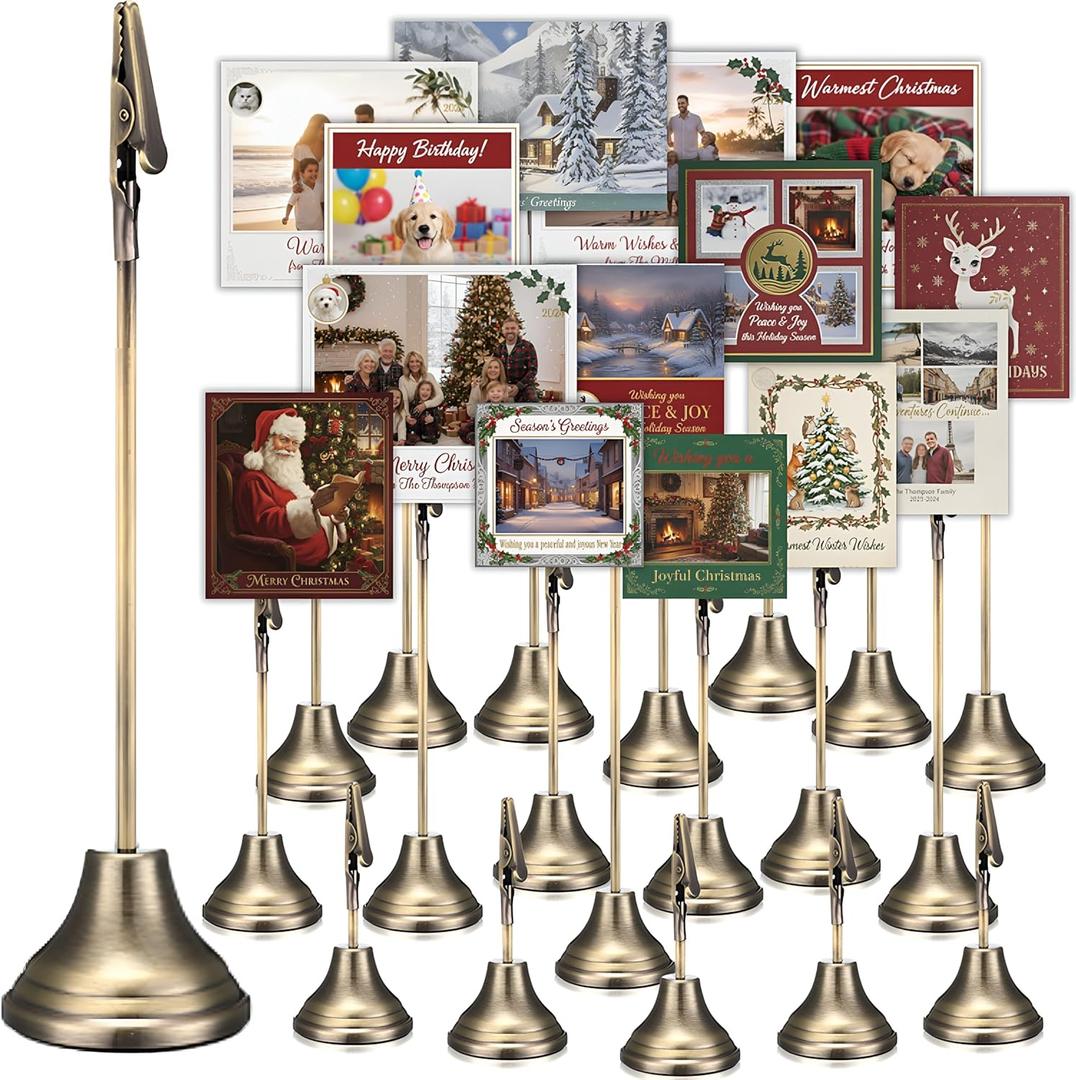 20 Pcs Table Number Holders 4/6/8/10 Inch Metal Place Card Holders with Alligator Clip Heavy Base Wedding Table Number Stand Picture Photo Clip for Banquet Party Birthday Restaurant (Bronze)