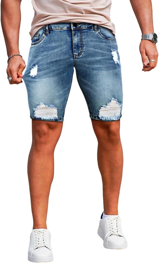 GINGTTO Men's Jean Shorts Ripped Slim Fit Stretch Denim Shorts (34, Blue) GINGTTO Men's Jean Shorts Ripped Slim Fit Stretch Denim Shorts (34, Blue)