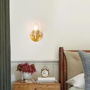 Brushed Gold Wall Sconce, Gold Vanity Light Modernbathroom Light fixtures with Clear Glass Shade Entrance Lamp Hallway Living Room Mount Bathroom Fixtures for Mirror