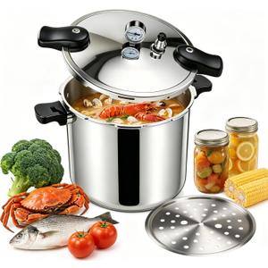 23-24QT Aluminum Pressure Cooker with Pressure Gauge, Heavy-Duty Large Capacity Pressure Canner for Restaurant, Catering, Canteen & Bulk Food Cooking, Compatible with Gas & Induction Stoves
