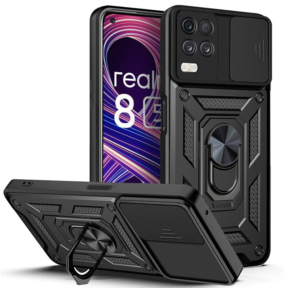 Phone Case Compatible with Realme 8 5G Cover TPU+Pc Shockproof Built-in Magnetic Ring Support Rugged Slide Camera Protection Fashion Protective Case for Realme 8 5G Case (1)